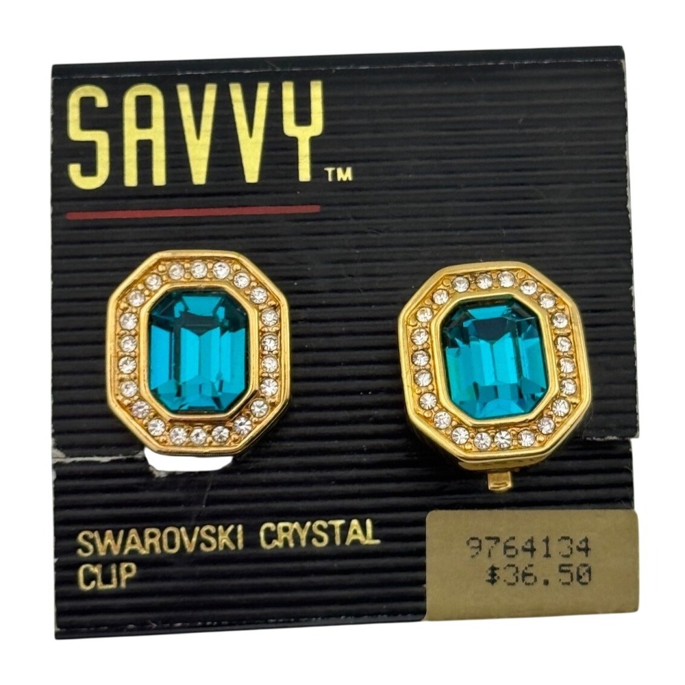 Vintage Savvy Swarovski SAL Gold Tone Multicolor Crystal Clip On Earrings READ